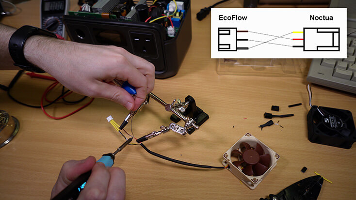 Soldering the new fan connector and pinout diagram