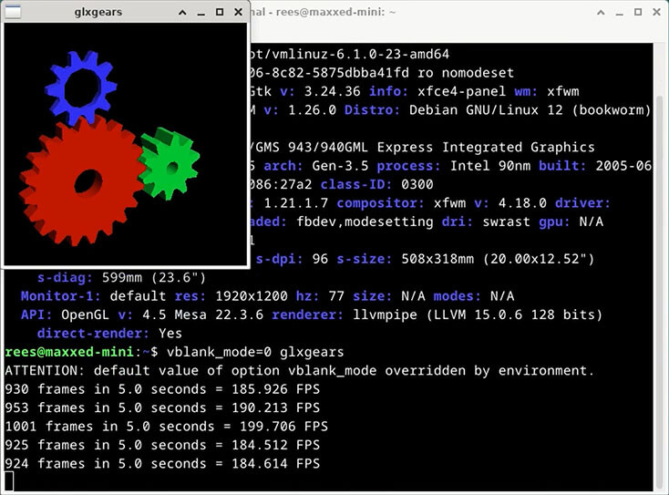 glxgears output with llvmpipe CPU renderer